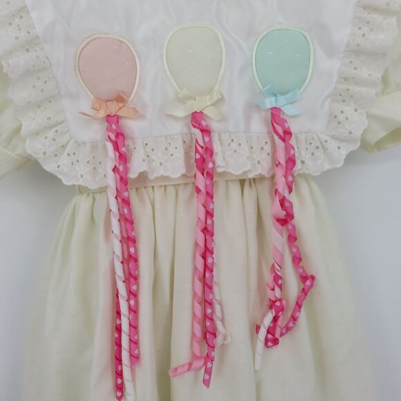 VTG Frankie Girls 4 Ivory Puffy Balloon Bibbed Dress Eyelet Lace Trim Collar - Picture 4 of 14